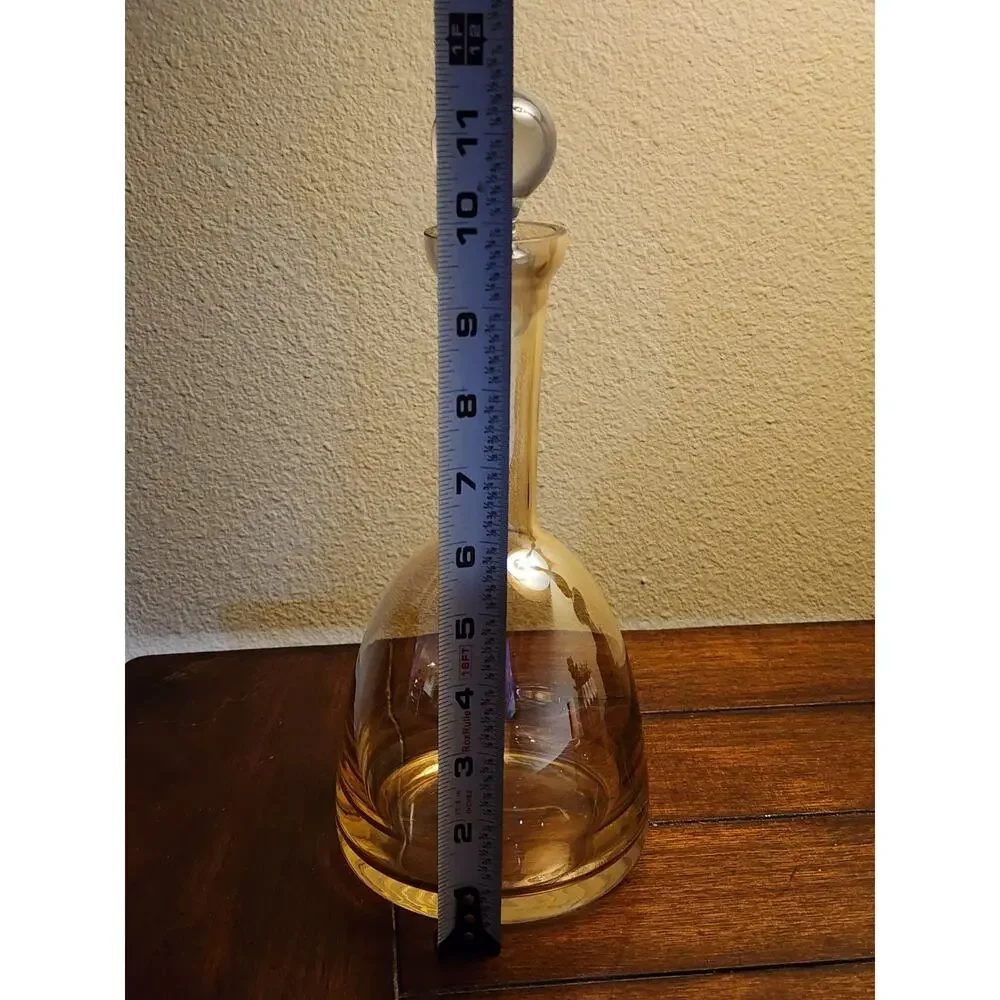 Vintage Amber Iridescent Glass Wine Liquor Decanter with Stopper Barware 11.5